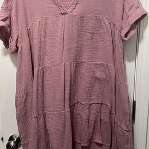 Pink Short Sleeve Boxy Tunic Dress